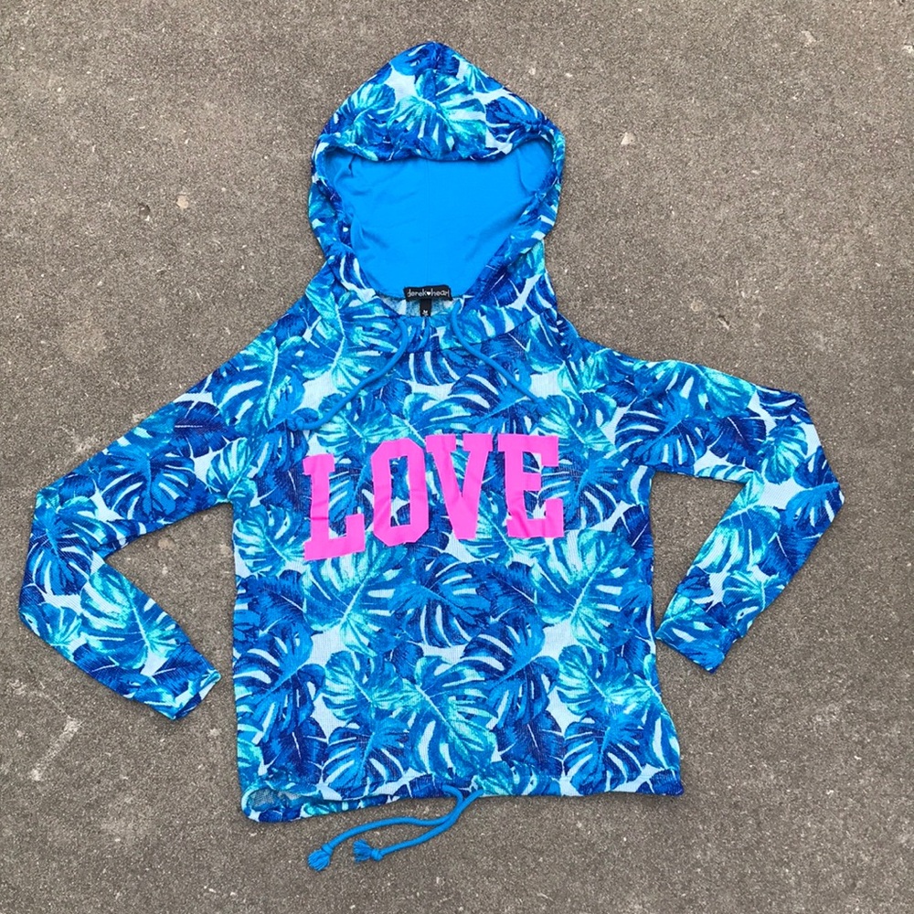 Derek Heart thin knit hoodie with palm leaf print —Juniors - Picture 1 of 3